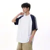 Camiseta Nasa Patchwork Listrada de Manga Curta para Homens, Estilo Fino de Verão, Novo Modelo 2026, Camiseta Casual Solta de Meia-Manga de Seda Gelada