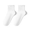 Calcetines cortos de madera blancos y negros para mujer, calcetines cortos a juego para primavera y otoño, zapatos de cuero pequeños, calcetines japoneses de encaje hasta media pantorrilla, entrega de una pieza
