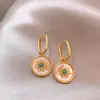 Pendientes Retro Geométricos de Turquesa y Blanco Nácar, Diseño Francés de Lujo Ligero Estilo Palacio, Pendientes de Moda y Alta Gama