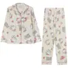 Pijama Estilo Ins para Mulheres na Primavera e Outono, Cardigãs de Manga Longa de Algodão Imitado para Meninas, Conjunto Fofo Soltinho de Roupa para Casa Hello Kitty
