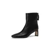 Botas femininas de tornozelo com bico quadrado, feitas de couro bovino de flor integral, novo modelo de outono, couro genuíno por dentro e por fora, com zíper traseiro, botas femininas de salto alto