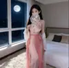 Lingerie Sexy para Mulheres, Estilo Antigo Hanfu, Roupa de Dormir Quente e Sedutora, Conjunto Tentador, Faixa Bordada para Cintura, Conjunto de Camisola Sexy