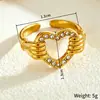 Estilo europeo y americano, lujo ligero, anillo hueco en forma de corazón con detalles de diamantes, anillo abierto vintage para mujer, joyería de acero inoxidable, venta al por mayor de fábrica