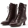 Comércio exterior 2026 novo botas de tornozelo de salto alto bico fino retrô plus size salto taça de vinho cadarço frontal zíper lateral para AliExpress transfronteiriço
