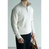 Suéter de Punto con Cremallera a Media Altura y Cuello Alto para Hombre, Tacto Aterciopelado de Lyocell Tencel, Suéter con Textura de Canalé Vertical Otoño 2026