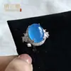 Anel Alternativo de Calcedônia Verde Natural com Incrustação de Jade Ágata Rosa Jade Novo Chinês de Nicho Ovo de Pombo Verde