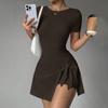 Vestido Deportivo de Dos Piezas Anti-Exposición Ajustado con Tirantes, Adelgazante Casual Fitness Espalda Descubierta Yoga Tenis
