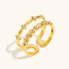Anillo de apertura de perforación de doble capa transfronterizo de Europa y Estados Unidos de acero inoxidable chapado en 18K, moda, temperamento, nicho, moda, personalidad, joyería