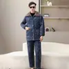 Pijama de Invierno para Hombre Lobo del Norte, Forrado de Felpa y Engrosado, Conjunto de Ropa para el Hogar de Algodón de Tres Capas, Ropa y Pantalones de Algodón Resistentes al Frío y Cálidos