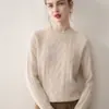 Lujo~Cachemira Pura~Otoño 2025 Nuevo Versátil para Mujer de Siete Agujas Trenzado Cuello Redondo Suéter de Cachemira Grueso