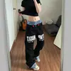 Jeans Retro Americano de Nicho con Doble Cintura y Parches Estilo Cimitarra para Hombres y Mujeres, con un Diseño Apilado que te Hace Ver Más Alto, Pantalones Holgados de Pierna Recta