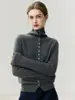 Mesmo estilo do shopping: suéter de malha de cashmere feminino, cardigã, design de gola alta, novo casaco de suéter de cashmere outono/inverno