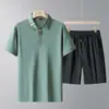 Conjunto de Camiseta de Manga Corta y Shorts de Verano para Hombres Jóvenes y de Edad Media, Polo Casual de Algodón Hielo y Pantalones