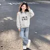 Sudadera de moda para niñas 2026 Primavera y Otoño, Cuadros, Color de Contraste, Cuello, Estilo Coreano, Lazo, Atuendo Casual para Niños Mayores