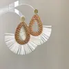 Nuevos Pendientes de Ratán Raffia Paja Estilo Festivo Pendientes de Celebridad de Internet Pendientes Bohemios Playa Mujer