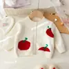 Roupa de Outono para Meninas Cardigã de Tricô Jacquard Doce de Frutas Moda de Outono Versátil Casaco Suéter Roupas Estilosas para Bebê Menina