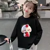 Estilo Novo Primavera e Outono Solto Gola Redonda Roupa Íntima Moda Infantil Feminina Camiseta de Algodão Puro Manga Longa para Crianças Maiores Tendência Top Feminino