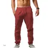 Pantalones de Lino para Hombre Bolsillo de Playa Cordón Cintura Elástica Planos Cómodos Transpirables Moda Diaria Hip Hop