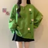 Nuevo Estilo Coreano Otoño e Invierno Tallas Grandes para Mujer Bordado Floral Elegante Holgado Estilo Perezoso Abrigo Suéter Cardigan de Botones para Mujer