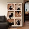 [Personalizado] Pintura Decorativa para Sala de Estar de Gato Estilo Mid-Century, Pintura de Piso de Animales de Dibujos Animados Retro, Pintura para Colgar en la Pared de Fondo del Sofá