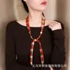 2026 Novo Lenço Colar de Miçangas com Padrão Xadrez Vintage, Fita Elegante, Corrente Versátil para Suéter, Lenço de Luxo Leve de Alta Qualidade