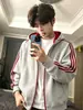 Sudadera con capucha de punto retro americana de tres rayas, para primavera y otoño, tela gruesa y pesada, estilo pareja, ropa deportiva con capucha