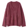 Novo suéter de malha base casual chic, espesso, gola V, solto, estilo coreano, 100% caxemira, com fio floral de lantejoulas escovado
