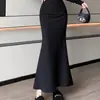 Elegante y estilosa falda larga para mujer para primavera y otoño, de cintura alta, que cubre la cadera, fluida, línea A, estilo cola de pez, maxi falda