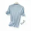 Suéter de Punto Fino de Lana Semi-Alto Cuello Redondo Manga Corta para Mujer 2026 Primavera y Verano Nuevo Color Sólido Rayado Jersey Camiseta Base