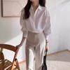 Chic Coreano2026 Nueva Elegante Camisa Rosa para Mujer Primavera y Verano, Corte Holgado Estilo Francés, Mangas de Farol Adelgazantes, Blusa de Cuello Vuelta