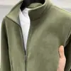Jaqueta de fleece masculina, fleece dupla face, cor sólida, moletom de abertura frontal, jaqueta de inverno masculina quente e casual com gola alta