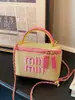 Bolso cubo de moda bordado nuevo para mujer transfronterizo, bolso tote tejido de paja y bambú, bolso cruzado para la playa y la costa