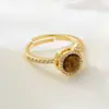 Anillo Abierto Rotatorio con Diseño Original de Gato, Aleación de Cobre con Circonita Microincrustada y Piedra Ojo de Tigre, Anillo Exquisito de Alta Gama