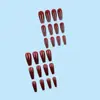 Uñas Postizas Usables de Brillo Rojo Vino para Otoño e Invierno de Comercio Exterior, Puntas Largas de Uña Estilo Ballet que Realzan el Cutis, 24 Piezas Uñas Postizas Estilo Europeo y Americano