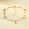 Tobillera de Verano para Mujer, Moda, Cuentas Doradas, Forma de Corazón, Luna, Estrella, Cacahuete Colgante, Acero de Titanio Chapado en Oro de 18K