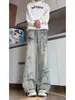 Jeans Retro Graffiti Americanos para Hombre Verano Calle Alta Marca de Moda Telaraña Pícaro Genial Desgastados Versátiles Pierna Ancha Pantalones Largos
