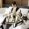 Novo Cachecol Jacquard de Lã Dupla Face Outono e Inverno Feminino Clássico Xale com Letras Alta Qualidade Quente Cachecol Externo Dupla Face