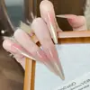 Adesivos de Unha Longos Feitos à Mão com Laço 3D, Bolinhas e Olho de Gato, Peças de Nail Art Usáveis