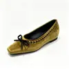2026 nuevos zapatos planos versátiles de estilo coreano para mujer, estilo retro francés con estampado de leopardo, lazo, punta poco profunda, suela suave, punta cuadrada, elegantes