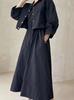 Roupas femininas de outono vestido solto elegante com temperamento peça para usar por cima casaco curto de manga comprida conjunto de duas peças