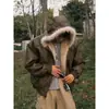 Nueva chaqueta de algodón con cuero vintage desgastado para otoño e invierno para hombres y mujeres, corte holgado con textura cepillada deconstruida y cuello de pelo