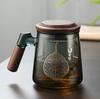 Copo de três peças de vidro transparente de alto borosilicato doméstico de grande capacidade com tampa Separação de chá Filtro de xícara de chá Xícara de chá