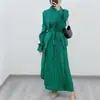Comércio Exterior Transfronteiriço Moda Europeia e Americana Vestido Saia Longa Design Irregular Costura Plissado Tamanho Grande Vestido Manga Longa