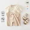 Enterizo de Malla de Manga Corta de Verano para Bebés y Niños Pequeños, Traje de Gateo Elástico de Algodón Clase A con Cuello de Béisbol, Ropa para Exteriores, Mono Fresco