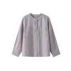 Camisa Redonda de Linho 100% Estilo He Tong Su Yu Qing Huan Minimalista Estilo Old Money Cor Sólida Tecido Liso Top Feminino