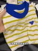 Suéter Tejido Chic Juvenil con Bloques de Color y Rayas para Mujer, Color Primavera 2026, con Bordado de Corazón, Camiseta Base Interior, Top Único