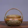 Estufa de Mano para el Hogar Estilo Antiguo de Cobre Puro con Dragón y Fénix Quemador de Incienso, Estufa de Sándalo Estilo Suzhou para Quemar Carbón, Quemador de Incienso de Cobre Calentador de Mano Adorno