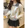 Cardigan de Tricô com Bordado Floral Estilo Suave LEKA para Mulheres Outono 2026 Top Suéter Casaco de Gola Boneca de Alta Qualidade
