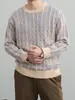 Suéter Trenzado Bicolor Suéter de Moda Urbano Tejido de Punto de Aguja Gruesa para Hombre Cuello Redondo Camiseta Base Otoño Nuevo Suéter Casual
