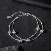 Pulseira Prata Estrela Céu Estrelado Fofa e Doce Camada Dupla Joia de Estrela Corrente Simples Caixa Presente para Amante para Mulheres Novo Estilo